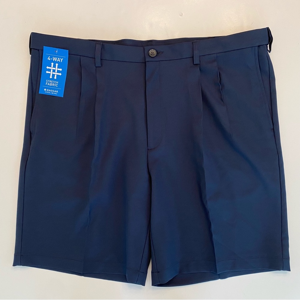 Haggar Cool 18 Pro Pleated Shorts Sz 42 NWT Navy Blue 9.5 Inseam Performance